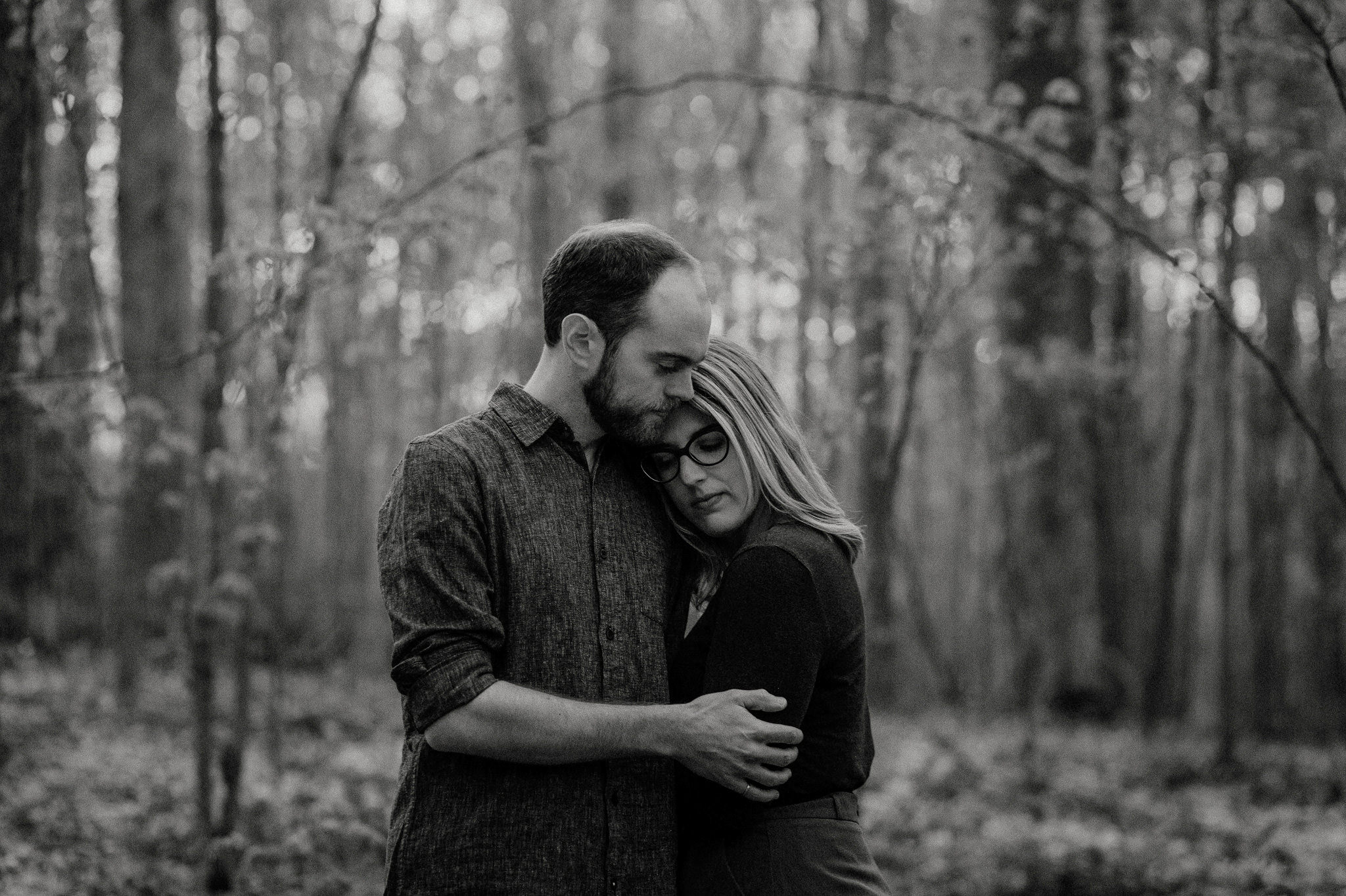 Trust and love, Black and white forest engagement picture