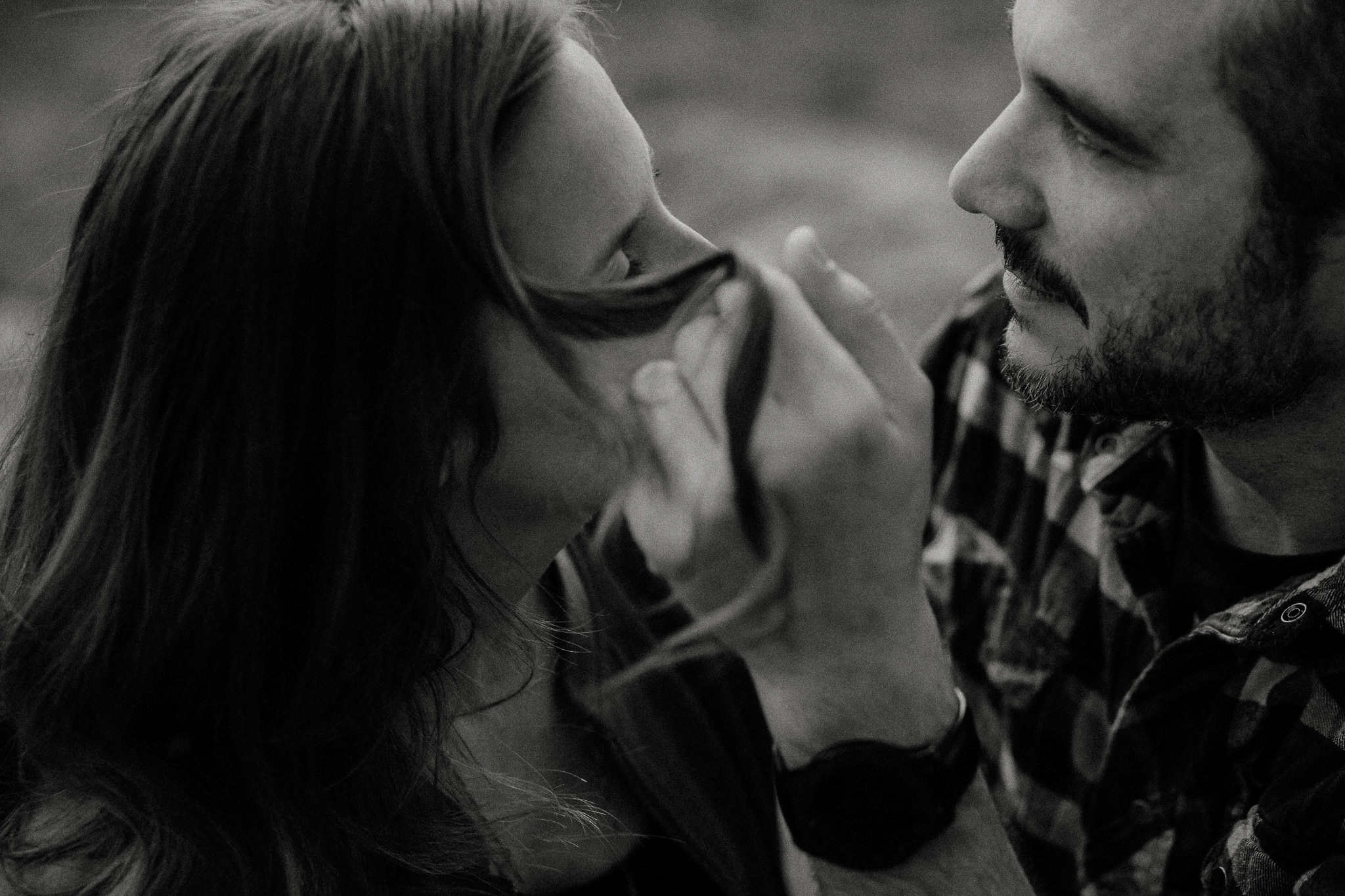 Intimate black and white engagement